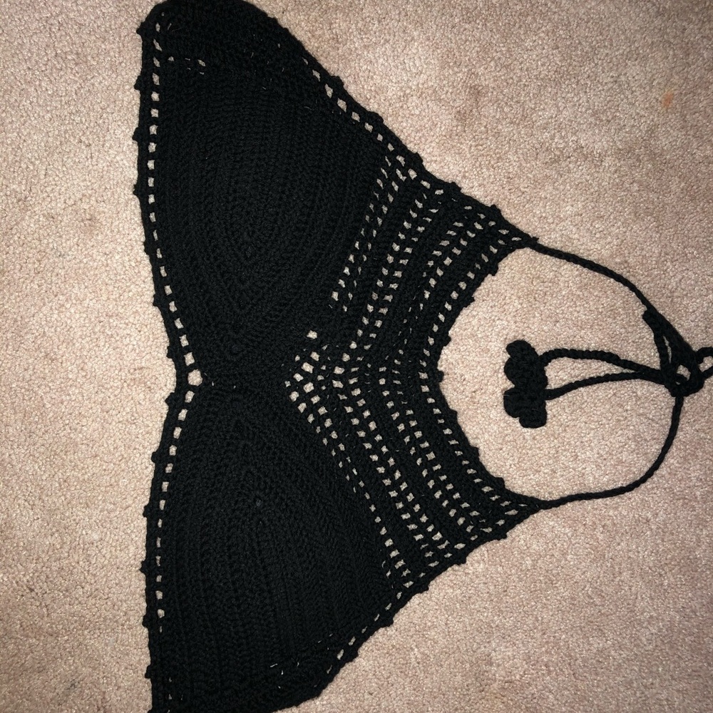 Black high neck knit bikini top